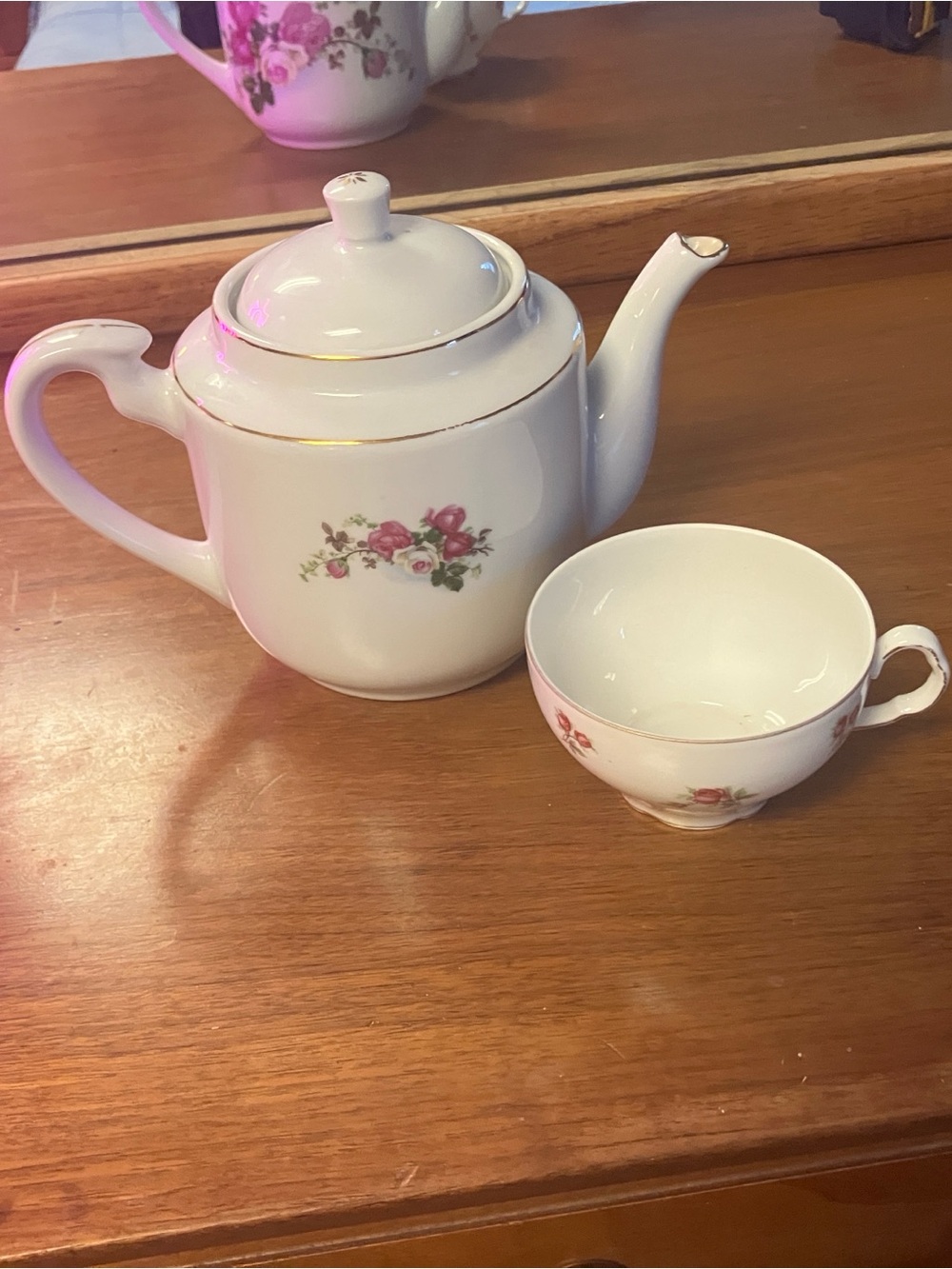 White Floral Teapot and Teacup Set